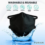 Pack de 2 mascarillas purianas para la cara, correas para la cabeza, cerraduras de cordón, mascarilla antipolvo para viajes, industrial, trabajo, comodidad, negro