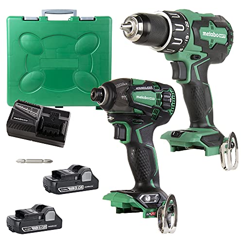 Metabo HPT KC18DBFL2C - Kit combinado inalámbrico de taladro multivoltios de 18 V y destornillador de impacto de triple martillo