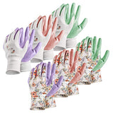 Jan & Matt Guantes de Poliester Floridos de Jardin con Revestimiento de Nitrilo, Guantes para Mujeres, Varios Colores, 6 Pares, Mediano