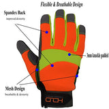 Handlandy Guantes de trabajo reflectantes de alta visibilidad, guantes de seguridad antivibración, pantalla táctil, parte trasera de elastano flexible naranja, tamaño mediano