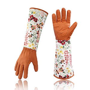 HANXIUCAO - Guantes de jardinería de cuero para mujer extendidos y largos para podar rosas profesionales (rojo)