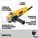 Mini Esmeriladora 4.1/2 900W 11000Rpm 5/8-11 Dewalt Dwe4120