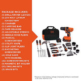 Black + Decker 20V MAX Taladro y kit de herramientas para el hogar, 68 Piezas (LDX120PK), Negro/Naranja