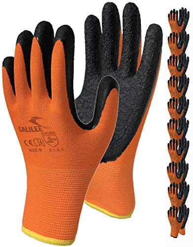 Guantes de trabajo recubiertos de agarre firme, paquete de 10 pares, uso general, trabajo utilitario y construcción, para hombres y mujeres, naranja, talla M