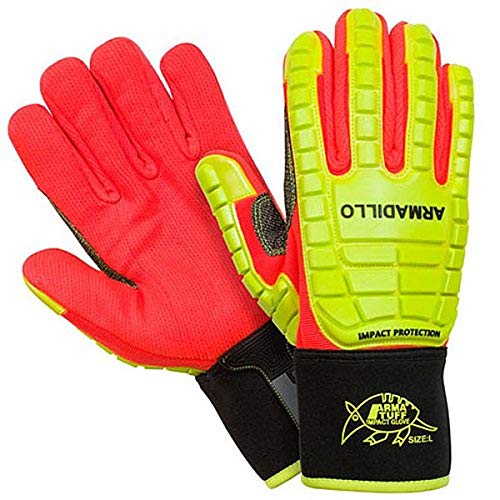 Southern Guantes achmecog-m Guantes de Impacto, One Piece TPR para el impacto Protección a parte trasera de mano, palma y dedos, Poly/Algodón Corded doble Pulgar, Medio, alta visibilidad verde/naranja