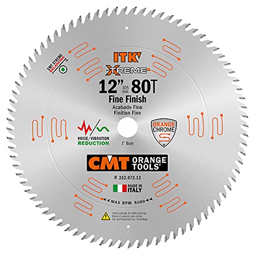 CMT 252.072.12 ITK Hoja de sierra de corte fino industrial, 12 pulgadas x 72 dientes 1 FTG+2 ATB Grind con orificio de 1 pulgada