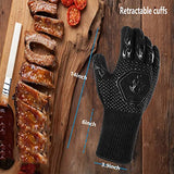 Guantes de barbacoa resistentes al calor, guantes ignífugos de 800 °C para asar a la parrilla, guantes de horno/soportes para ollas para cocinar/barbacoa/parrilla/hornear/acampar/hoguera/ahumar, puño largo de silicona lavable