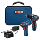 BOSCH GXL12V-220B22 12V Max 2-Tool Kit combinado sin escobillas con taladro/driver de 3/8 pulgadas, destornillador hexagonal de 1/4 pulgadas y (2) baterías de 2.0 Ah