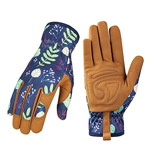 Guantes de jardinería de cuero para mujer, guantes de trabajo para deshierbar, cavar, plantar, rastrillar y podar (B-azul)