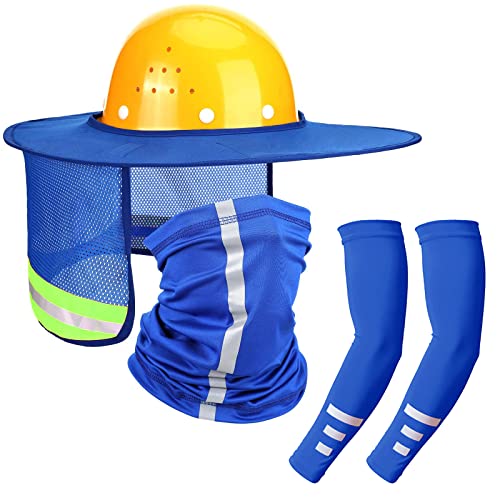 Sombrero duro para el sol, protección para el cuello, alta visibilidad, protección solar para el cuello, malla de ala completa, protección solar y polaina para el cuello, bandana para la cara, accesorios para casco duro (azul)