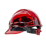 Portwest PV60 Peak View - Gorro duro de trabajo con trinquete ventilado en translúcido Hi Vis ANSI, rojo