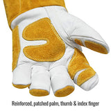 Revco GM1611 Guantes de soldadura MIG de piel de vacuno con palma reforzada y pulgar y dedo índice, índice sin costuras, puño de 5 pulgadas para protección adicional (mediano)