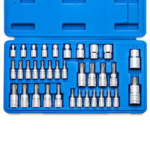 Neiko 10070A Torx Bit Socket y E-Torx Star Socket Set | Juego de 35 piezas, acero S2 y Cr-V, 1/4