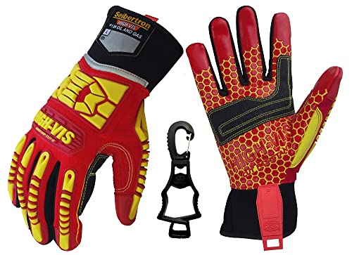 Seibertron HIGH-VIS HRC5 - Guantes de trabajo de excelente agarre Cut5, resistentes a la abrasión, para perforación de aceite y gas, guantes de protección contra impactos CE EN388 3541 XXL con 1 clip de guante negro