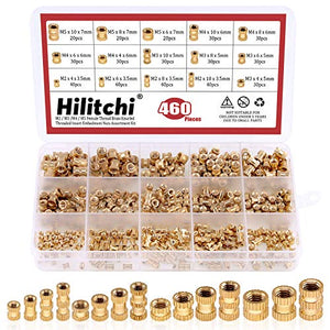 Hilitchi - Kit de inserción de latón moleteado hembra para insertar piezas o encajar en agujeros para impresiones 3D y más proyectos, Kit surtido de 460 piezas.