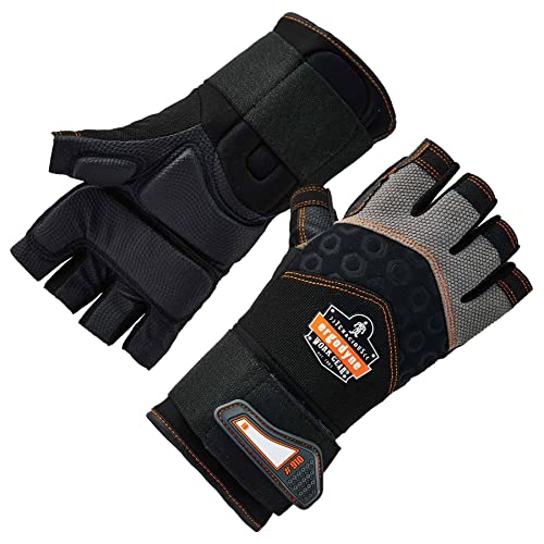 ProFlex 910 - Guantes de trabajo con protección contra impactos, palma acolchada, media dedo, soporte de muñeca, pequeño