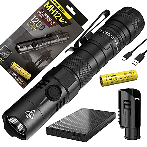 Combo: Nitecore MH12 V2 CREE XP-L2 V6 Linterna LED -1200 lúmenes con batería y cargador de alimentación Nitecore NB5000 5000 mAh