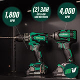 Metabo HPT KC18DBFL2C - Kit combinado inalámbrico de taladro multivoltios de 18 V y destornillador de impacto de triple martillo