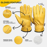 EdenX - Guantes de trabajo de cuero para hombres y mujeres, con forro de algodón para evitar manchas amarillas, guantes de jardinería de cuero vacuno a prueba de espinas (mediano (1 par)