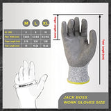 Jack Boss Guantes resistentes a los cortes de nivel 5, 3 pares de guantes de trabajo de seguridad de poliuretano con agarre transpirable anticorte para grado alimenticio, manejo de vidrio, material afilado