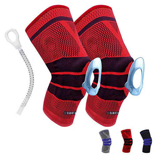 Canotagio Par de Rodillera Deportiva Acolchadas con Gel. Rodilleras de Compresión Manga para Pierna. Rodilleras Crossfit Soporte para Prevención y Recuperación de Lesiones. Knee Brace. (Rojo, G)