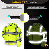 KwikSafety Marshal Bomber - Chaqueta de seguridad clase 3 de alta visibilidad, resistente al agua, ANSI OSHA, color amarillo, mediano a XXL, Amarillo, Large