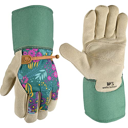 Wells Lamont Guantes de jardinería para mujer con estampado botánico de cuero, talla M (4183M)