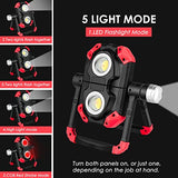 LOEFME Luz de trabajo LED recargable, 2 COB 2500 lm rotación 360° base magnética plegable, luz de emergencia portátil/banco de energía para supervivencia al aire libre, con 5 modos de iluminación e indicador de luz