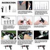 Hilitchi Kit de adaptador profesional de pistola de remache con 210 remaches surtidos de aluminio M3 M4 M5, 4 pernos de boquilla a juego, llave y accesorio de sujeción para taladro inalámbrico, trabajo de chapa metálica