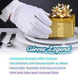 Gloves Legend - Talla M - 20 guantes de vestir formales 100% algodón blanco, Blanco, Medium