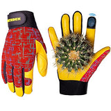 Guantes de jardinería para mujeres y hombres, guantes de trabajo de piel de oveja con pantalla táctil, guantes de trabajo de jardín flexibles y transpirables (mediano, rojo)