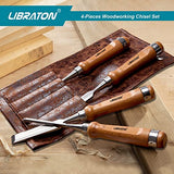 Libraton Juego de cinceles para carpintería, juego de 4 cinceles de madera Cr-V, cinceles profesionales con bolsa de cuero para carpintero