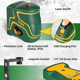 POPOMAN - Nivel láser recargable verde, tres módulos con 2 cabezales láser, línea horizontal/vertical y línea cruzada, 44,8 m, modo autonivelante y pulso, soporte magnético, rotación de 360°, IP54 - MTM310B