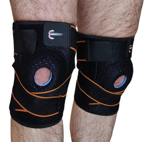 Manta Raya Knee Pad Elastica Ajustable con Gel (Negro con Naranja)