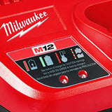 MILWAUKEE'S Cargador de batería original OEM 48-59-2401 M12 de iones de litio de 12 voltios con indicación LED, color rojo