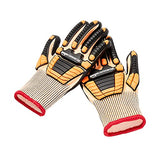 AmazonCommercial Guantes de nitrilo de espuma y seda dorada 13G con protección contra impactos (naranja/negro), talla S, 1 par