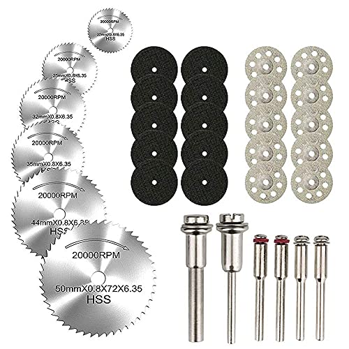 Dremel accesorios,33 PiezasDiscos de Corte para la marca Dremel, Mini Disco Corte Diamante & Mini Hoja de Sierra Circular HSS & Mini Disco de Corte de Resina para Cortar Madera Piedra Metal