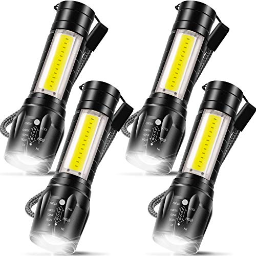 Linterna recargable por USB de 4 piezas, 3 modos, linterna de mano LED brillante con luces laterales COB, linterna portátil para camping, senderismo, emergencia y uso diario