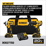 DEWALT Kit Taladro Atornillador y Llave de Impacto 20V MAX* y Tecnologia Brushless Motor con Cargador y Bolso DCK277C2