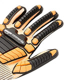 AmazonCommercial Guantes de nitrilo de espuma y seda dorada 13G con protección contra impactos (naranja/negro), talla S, 1 par