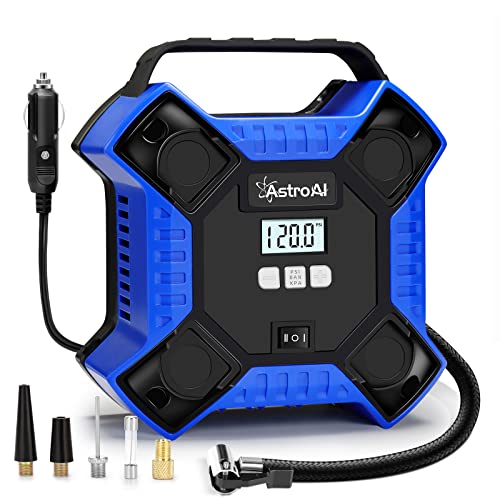 AstroAI Compresor de Aire 12V DC, Inflador de Llantas Neumaticos Electrico160 PSI con adaptador de corriente para coche, Apagado automático azul