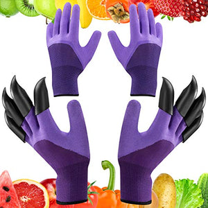 Gloryfox Guantes de jardinería para excavar y plantar (2 pares con garras, morado)