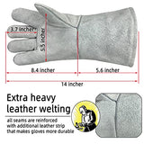 SLFC Guantes de soldadura de cuero dividido de vaca resistentes al calor y al fuego, guantes de trabajo de seguridad de cuero de 14 pulgadas para barbacoa, horno, soldador Tig, manejo de jardín y animales (gris)