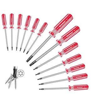 RONMAR Juego de destornilladores Torx magnéticos de 13 piezas, a prueba de manipulaciones de seguridad, T4, T5, T6, T7, T8, T9, T10, T15, T20, T25, T27, T30, T40 (rojo)