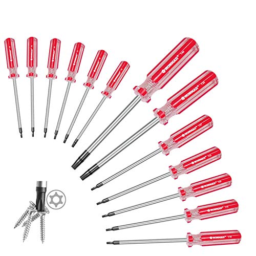 RONMAR Juego de destornilladores Torx magnéticos de 13 piezas, a prueba de manipulaciones de seguridad, T4, T5, T6, T7, T8, T9, T10, T15, T20, T25, T27, T30, T40 (rojo)