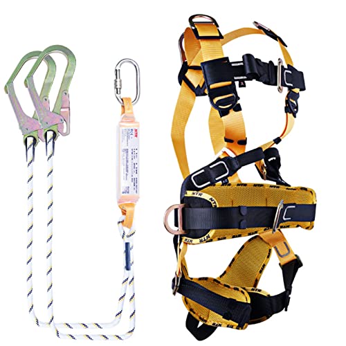 Arnes Anticaidas Trabajos en Altura, Ajustable Arnes de Seguridad Trabajo con Cuerda, Fall Protection Arnés de Escalada Arboles Ergonómico(Size:1.2m Lanyard,Color:Línea de vida con amortiguador doble)