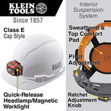 Klein Tools 60100 - Gorro duro, estilo tapa sin ventilación, acolchada, autoabsorbente y resistente al olor, probado hasta 20 kV, color blanco