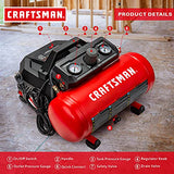 Craftsman Compresor de aire portátil de 3/4 HP de 1.5 galones, máximo 135 PSI, 1.5 CFM a 90 psi, tanque de aire libre de aceite, herramienta de aire eléctrica, CMXECXA0200141A, rojo