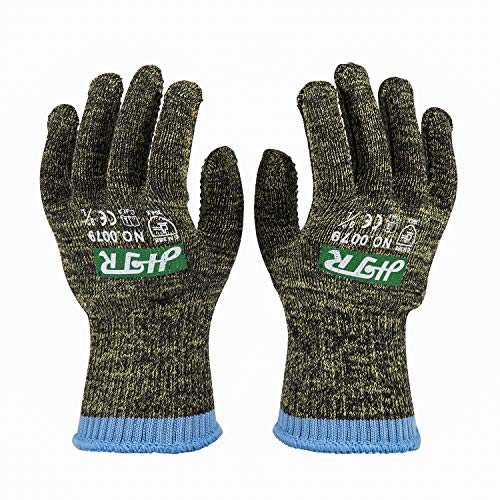 HTR Guantes de trabajo de seguridad resistentes a cortes y al calor con puntos de agarre en la palma, ignífugos, camuflaje, grandes, 1 par