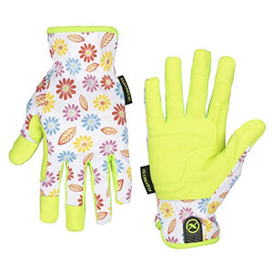 Flexzilla GH201L Utility, cuero sintético, floral/verde ZillaGreen, L guante de jardín para mujer, L